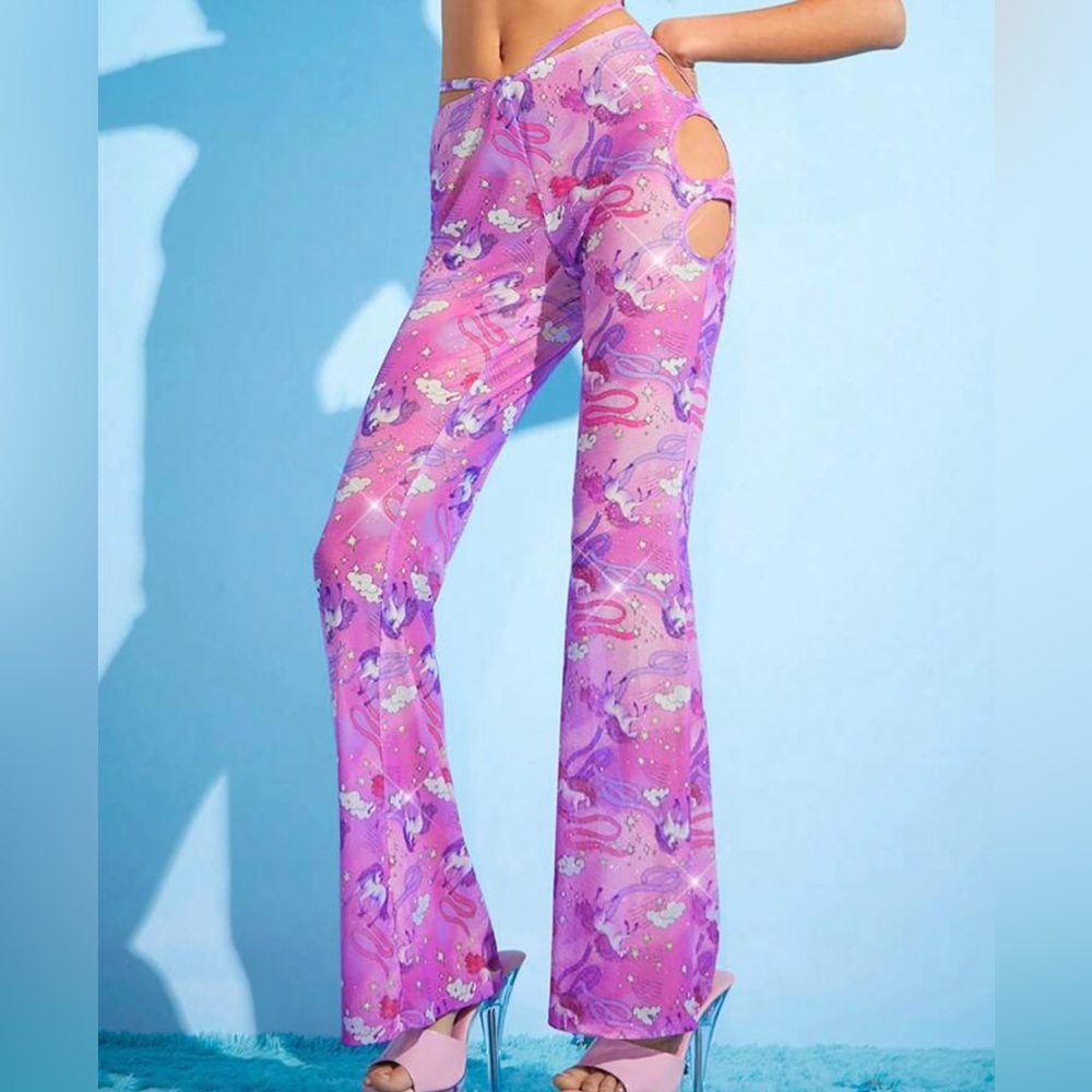 Unicorn Mesh Cut Out Flare Festival Pants